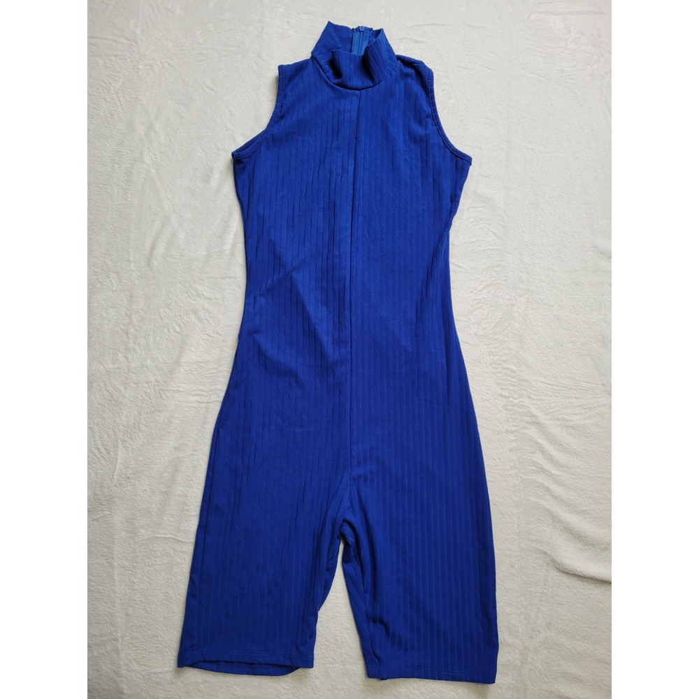 NWT Capella Romper Women Small Royal Blue Ribbed Mock Neck Sleeveless